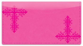 Pink Corner Scroll Checkbook Cover